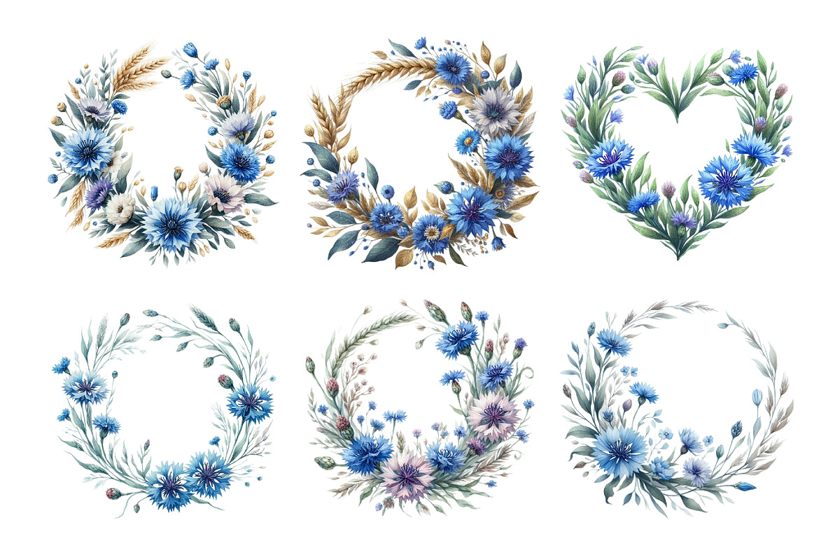 Cornflower Wreath Clipart Bundle, an Illustration by Daily.Designs (Photo 4 of 5)