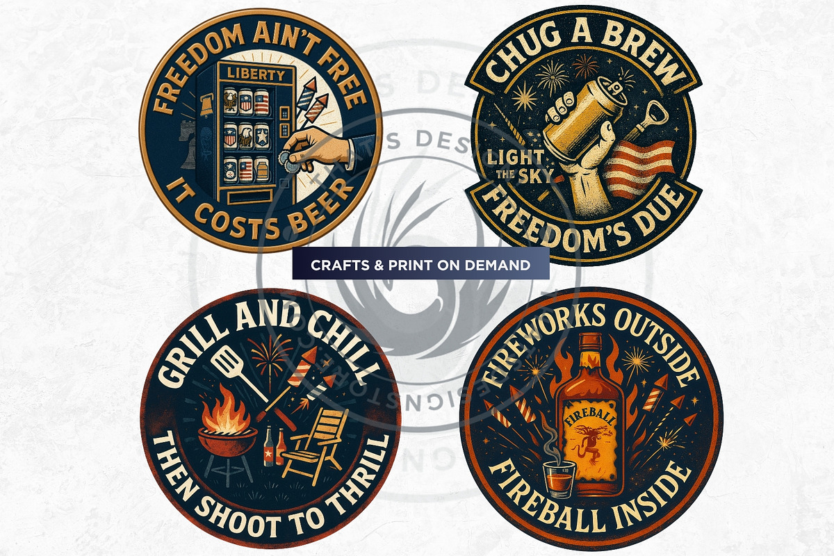 Fourth of July party Slogans PNG V2, a Seasonal Illustration by ThatsDesignArt (Photo 7 of 10)