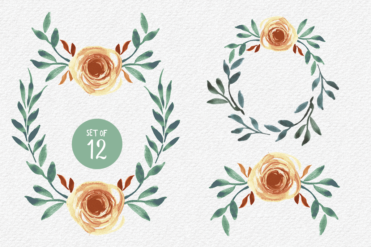 12 Hand painted Wreath Elements, a Pattern Graphic by Curve and Pixel (Photo 5 of 5)