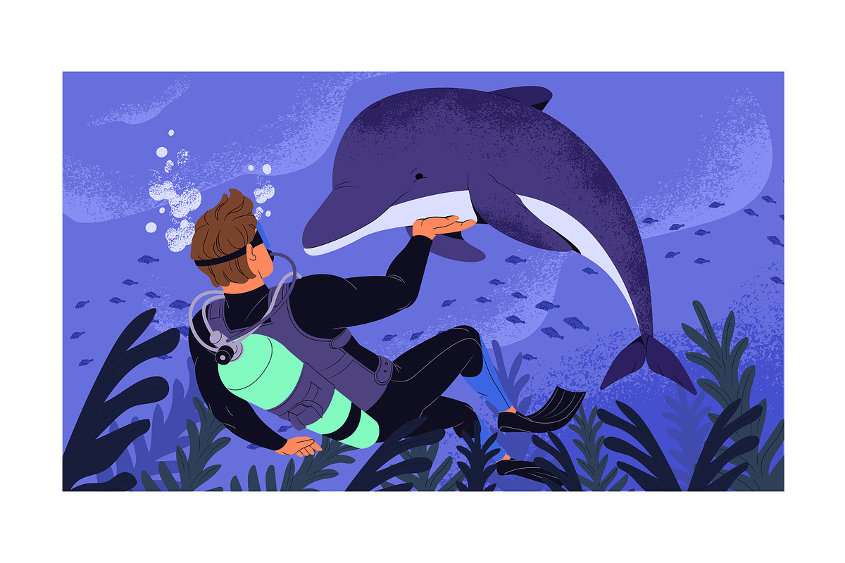 People swim underwater. Scuba diving, a Sport Illustration by PaperTrident (Photo 3 of 9)