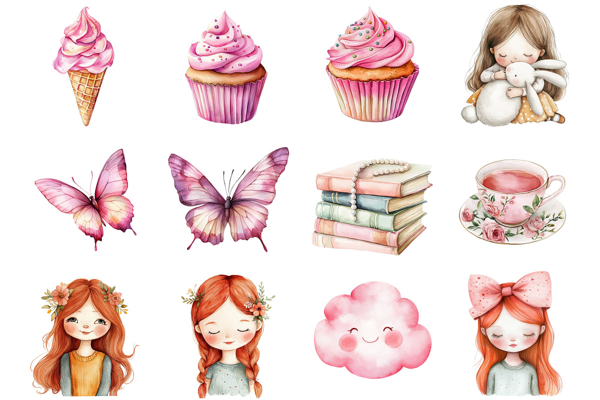 Watercolor Little Coquette Clipart, a Seasonal Illustration by CitraGraphics (Photo 2 of 7)
