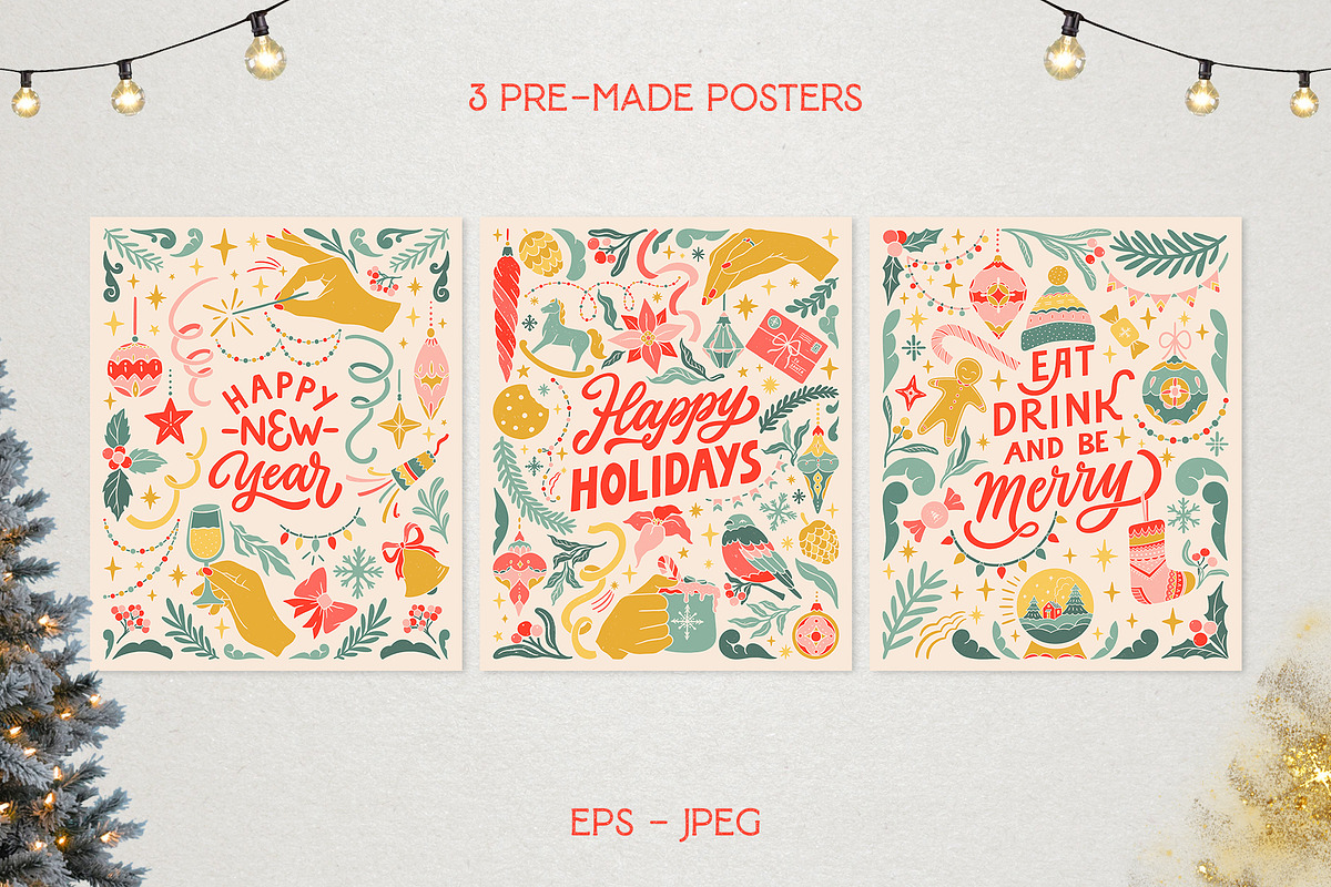 Christmas Retro collection., a Decorative Illustration by ElenKoss (Photo 7 of 15)