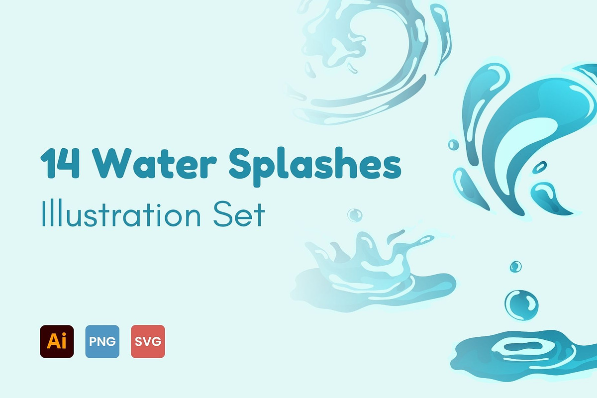 Water Splash Illustration Set, an Illustration by GravitaSign (Photo 1 of 2)