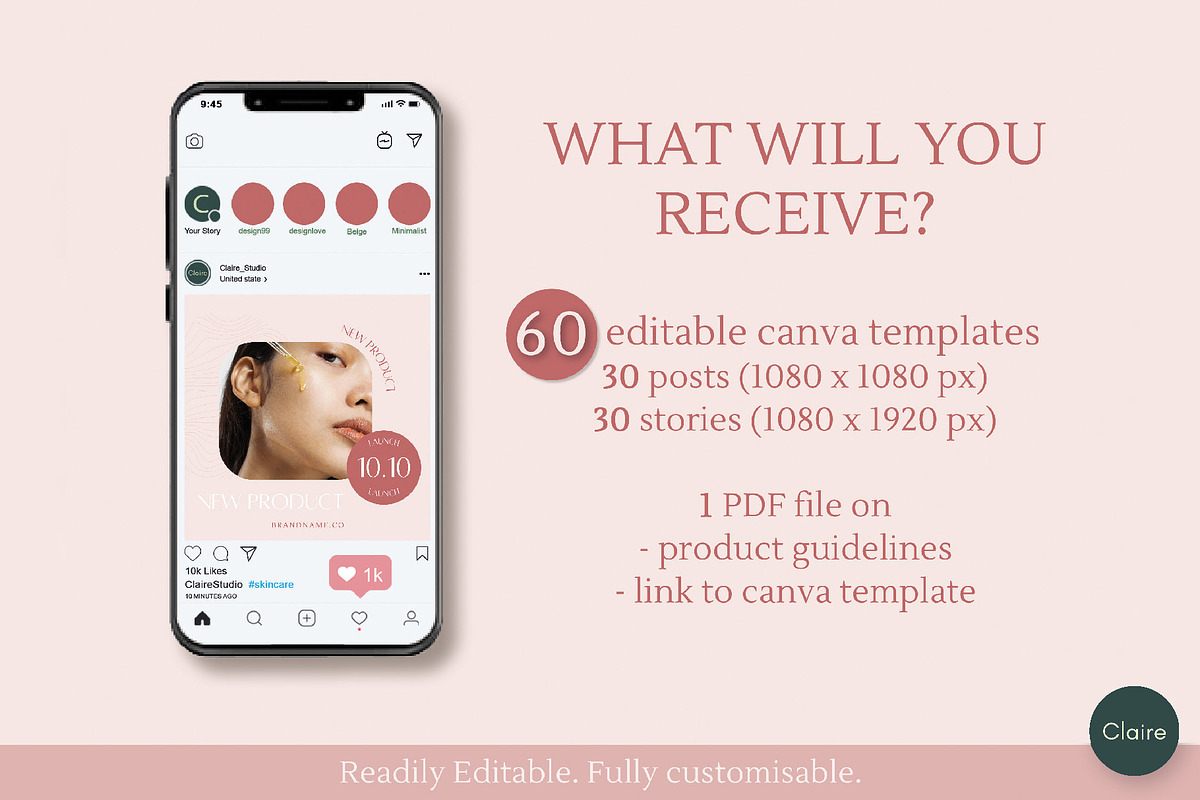 Pink Skincare Instagram Creator Kit, a Social Media Template by Clairee Design Studio (Photo 3 of 7)