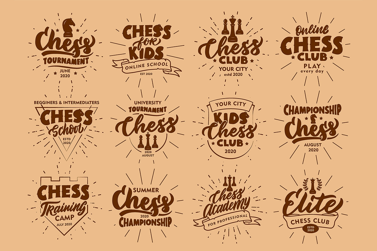 Set of vintage Chess logos, a Branding & Logo Template by Lettering_Logo