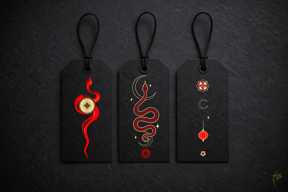 Mystic Lunar Asian Snake Vector Set, an Animal Illustration by Christine Krahl (Photo 3 of 12)