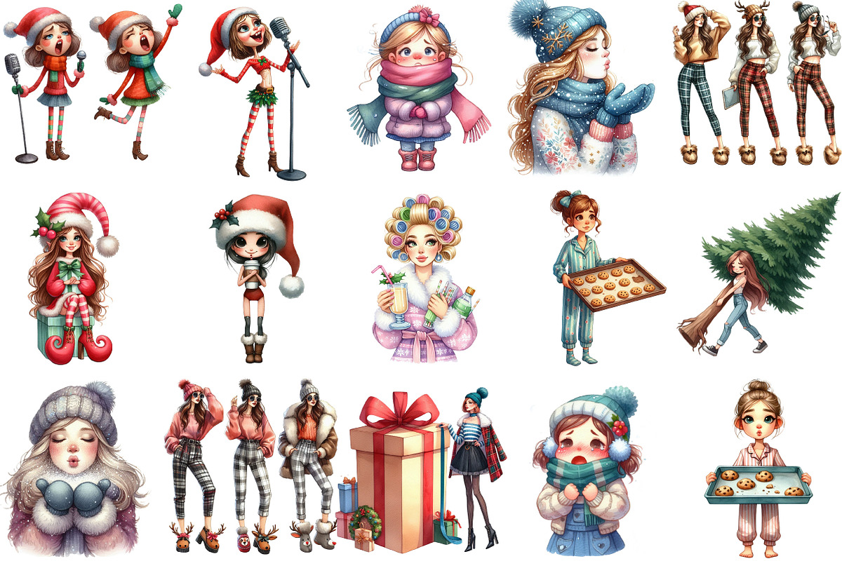 Christmas Funny Skinny Girl Clipart, an Illustration by Designking (Photo 3 of 5)