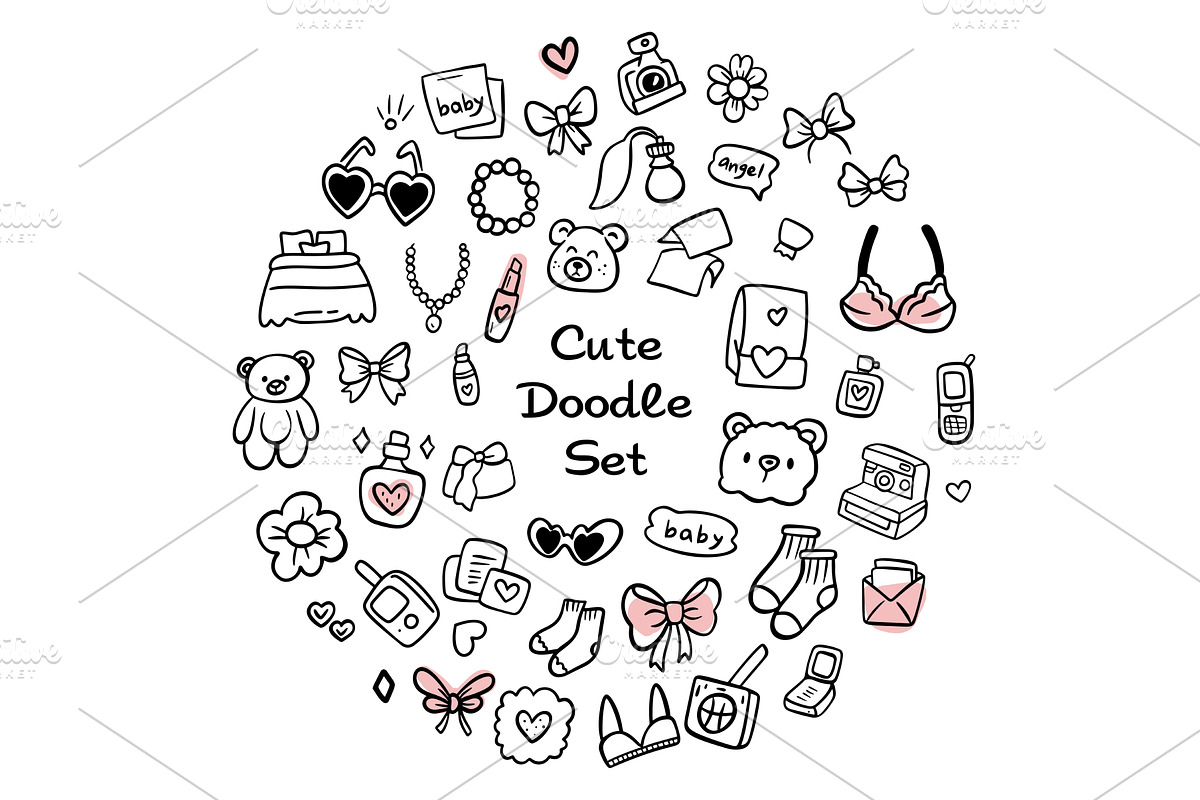 Adorably cute doodles for enhancing, an Illustration by Voodz_shop