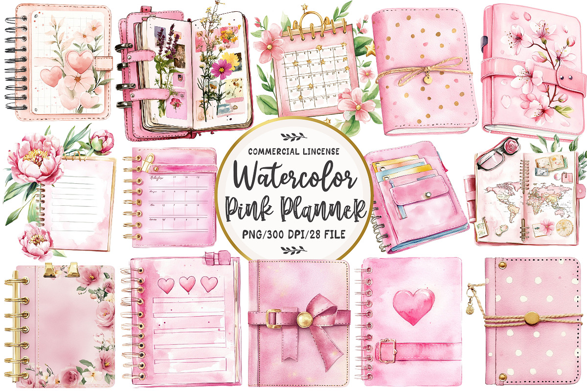 Pretty Pink Planner Clipart, an Illustration by OK Design (Photo 1 of 5)
