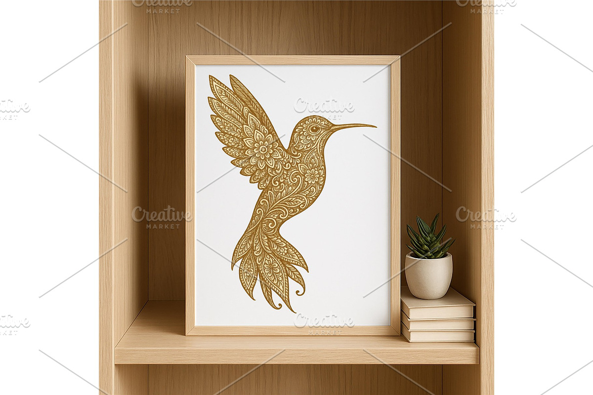 Floral Hummingbird Wall Art Elegant, a Background Graphic by LaseredNinja (Photo 3 of 7)