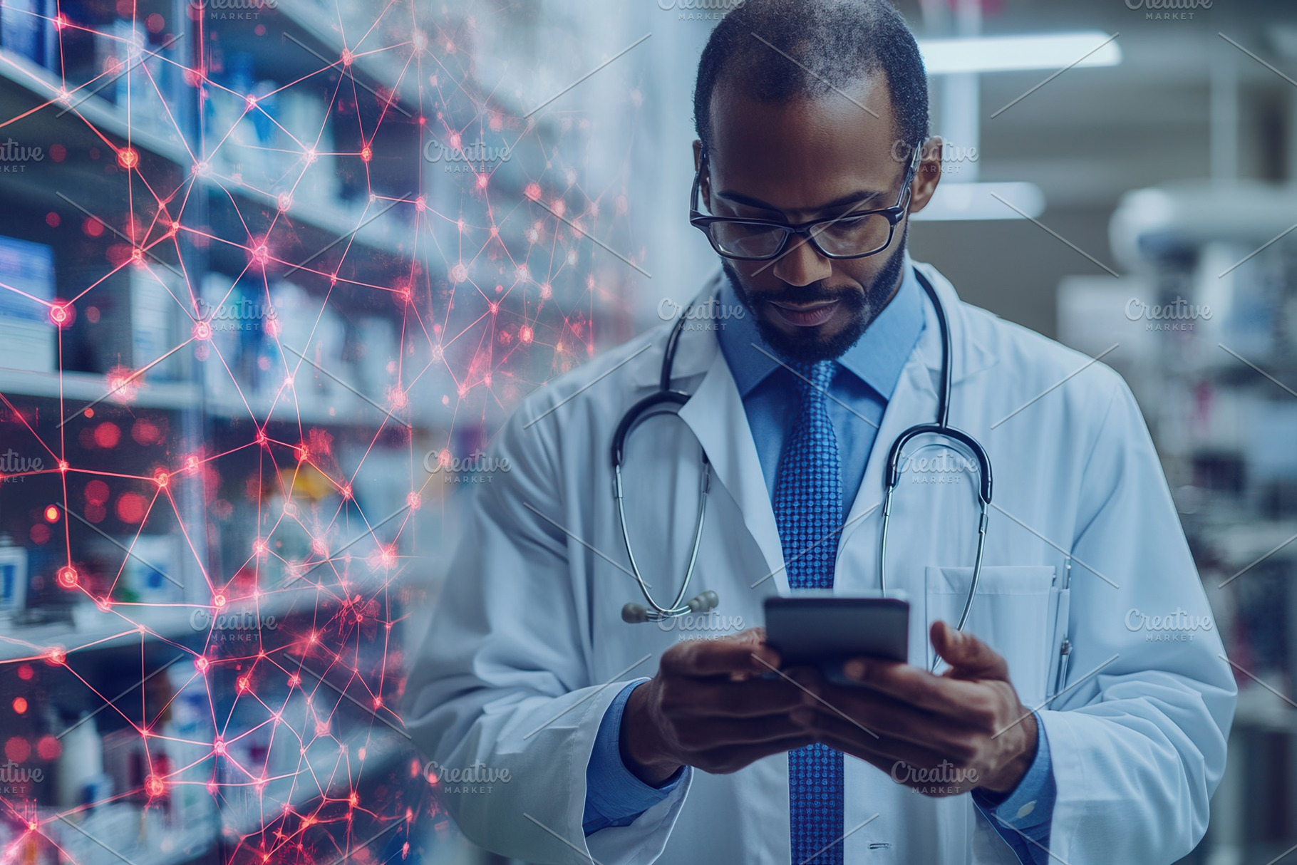 Medical professional analyzes data o, a Photo by Tanuart
