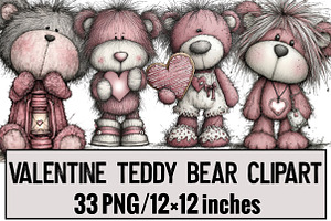 Valentine Teddy Bear Clipart, an Illustration by Design Market