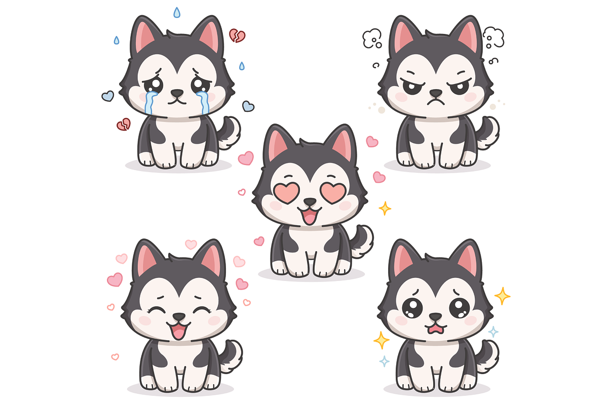 Kawaii Husky Dog Expression Set, an Animal Illustration by Artpon Illustration (Photo 1 of 6)
