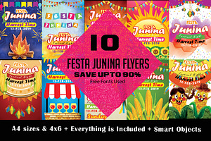 10 Festa Junina Flyer Bundle, a Flyer Template by Design Up