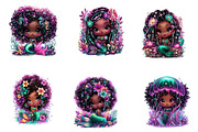 Whimsical Cute Black Mermaid Clipart, an Illustration by CreationArt (Thumbnail 4 of 7)
