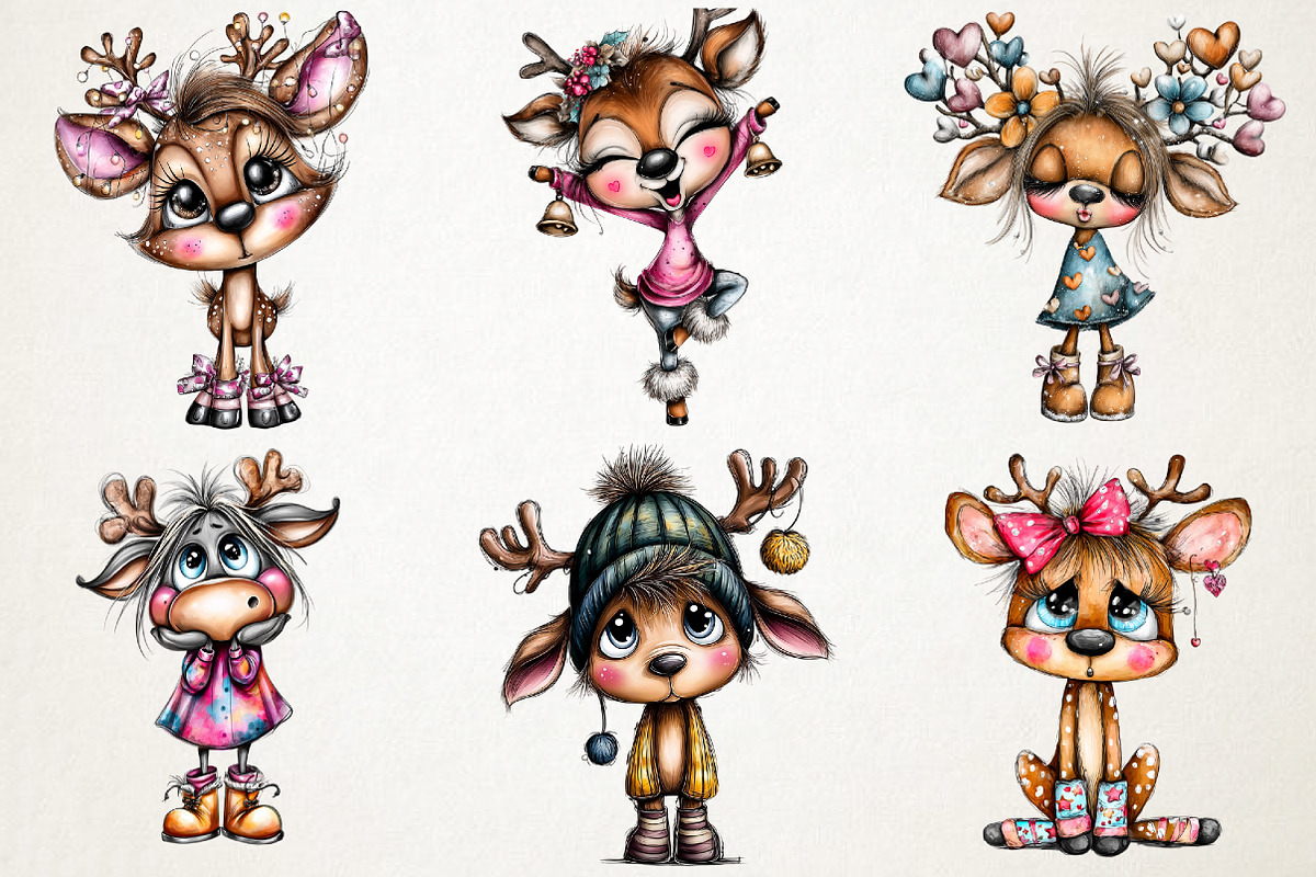 Christmas Cute Reindeer Clipart, an Illustration by RobertsArt (Photo 3 of 7)