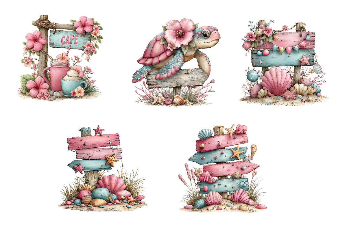 Whimsical Summer Wooden Sing Clipart, an Illustration by CreationArt (Photo 7 of 7)