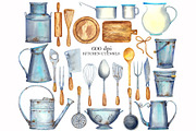 Watercolor ANTIQUE KITCHEN UTENSILS, an Object Graphic by JennyColorArt (Thumbnail 4 of 5)