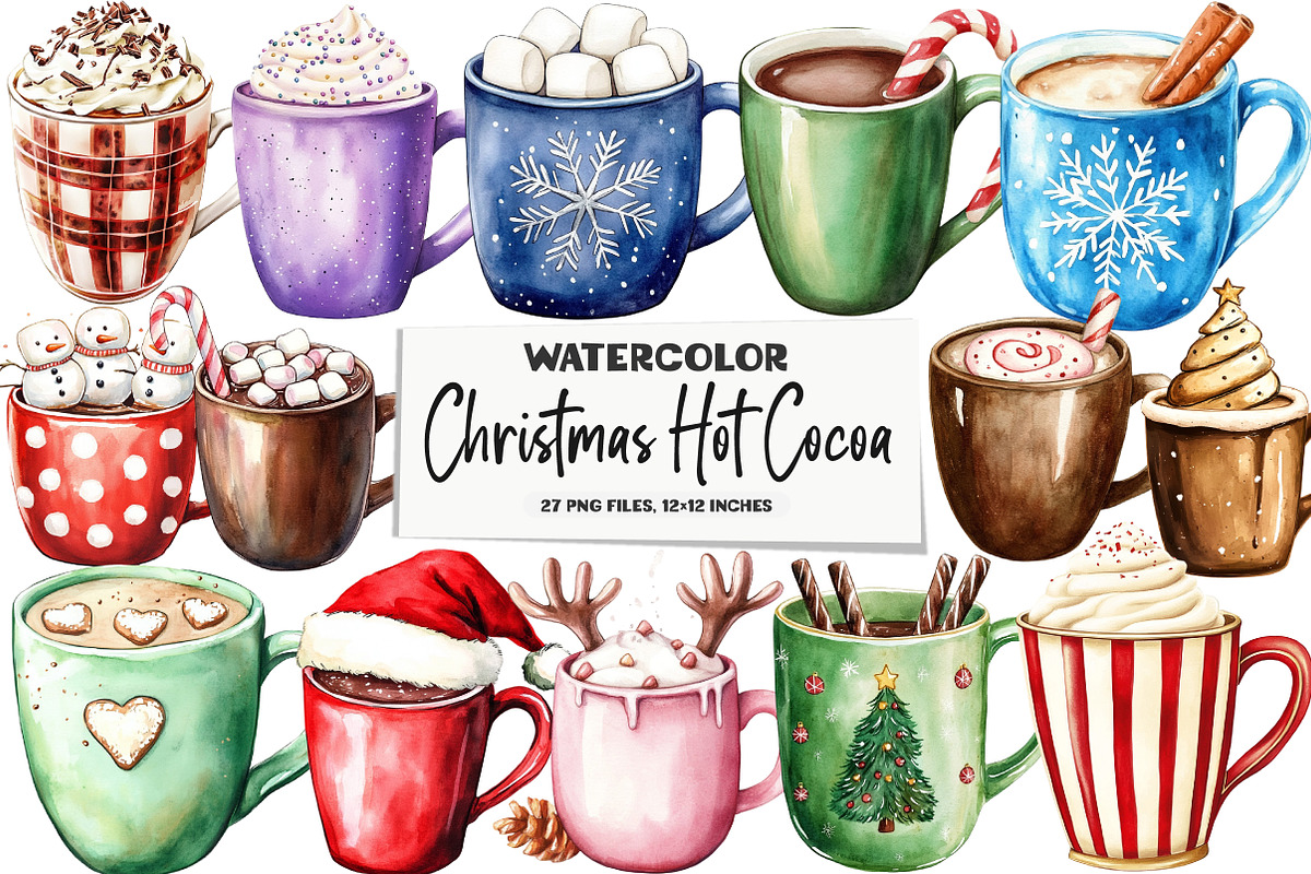 Christmas Hot Cocoa & Coffee Mugs, an Illustration by DreamArtGraphic (Photo 1 of 5)