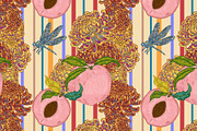 Peach, Chrysanthemum and Dragonfly, a Pattern Graphic by NayaChu (Thumbnail 3 of 9)