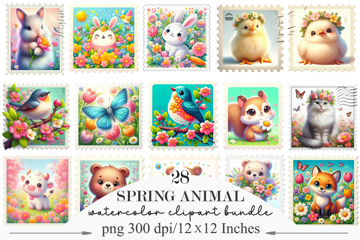 Spring Animal Postage Stamp Clipart, an Illustration by Designking (Photo 1 of 5)