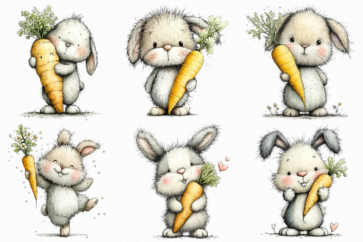 Easter Bunny with Carrot Clipart, an Illustration by Libby Wishes (Photo 3 of 7)