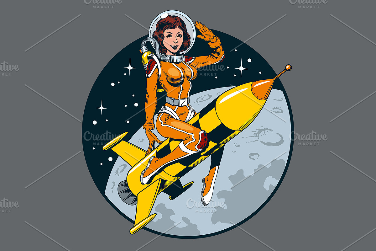 Astronaut woman riding a rocket, an Illustration by Ledokolua (Photo 1 of 2)