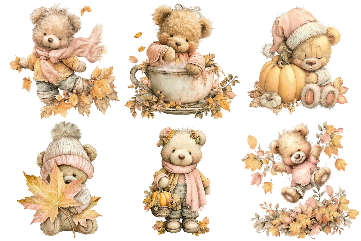 Whimsical Fall Autumn Teddy Bear, a Seasonal Illustration by CitraGraphics (Photo 3 of 6)