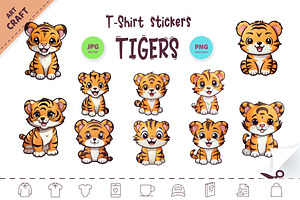Bundle Stickers Cute tiger. Clipart., an Animal Illustration by KENO Mascots