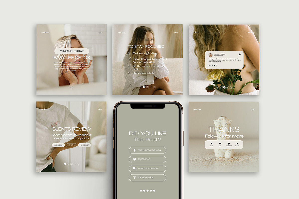 100 Wellness Carousel Templates, a Social Media Template by Instprofi | Studio Estimo (Photo 1 of 7)