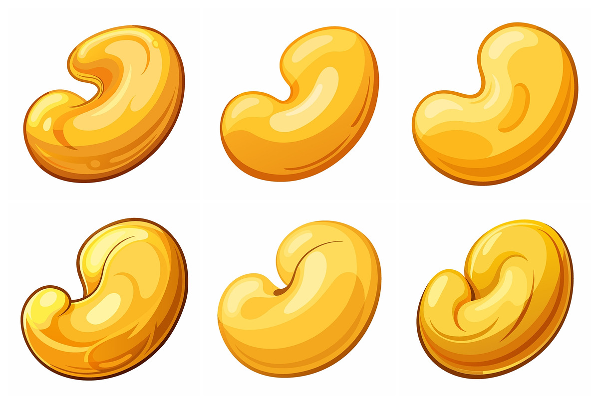 Six cartoon cashew nuts, an Object Graphic by Billah Hub