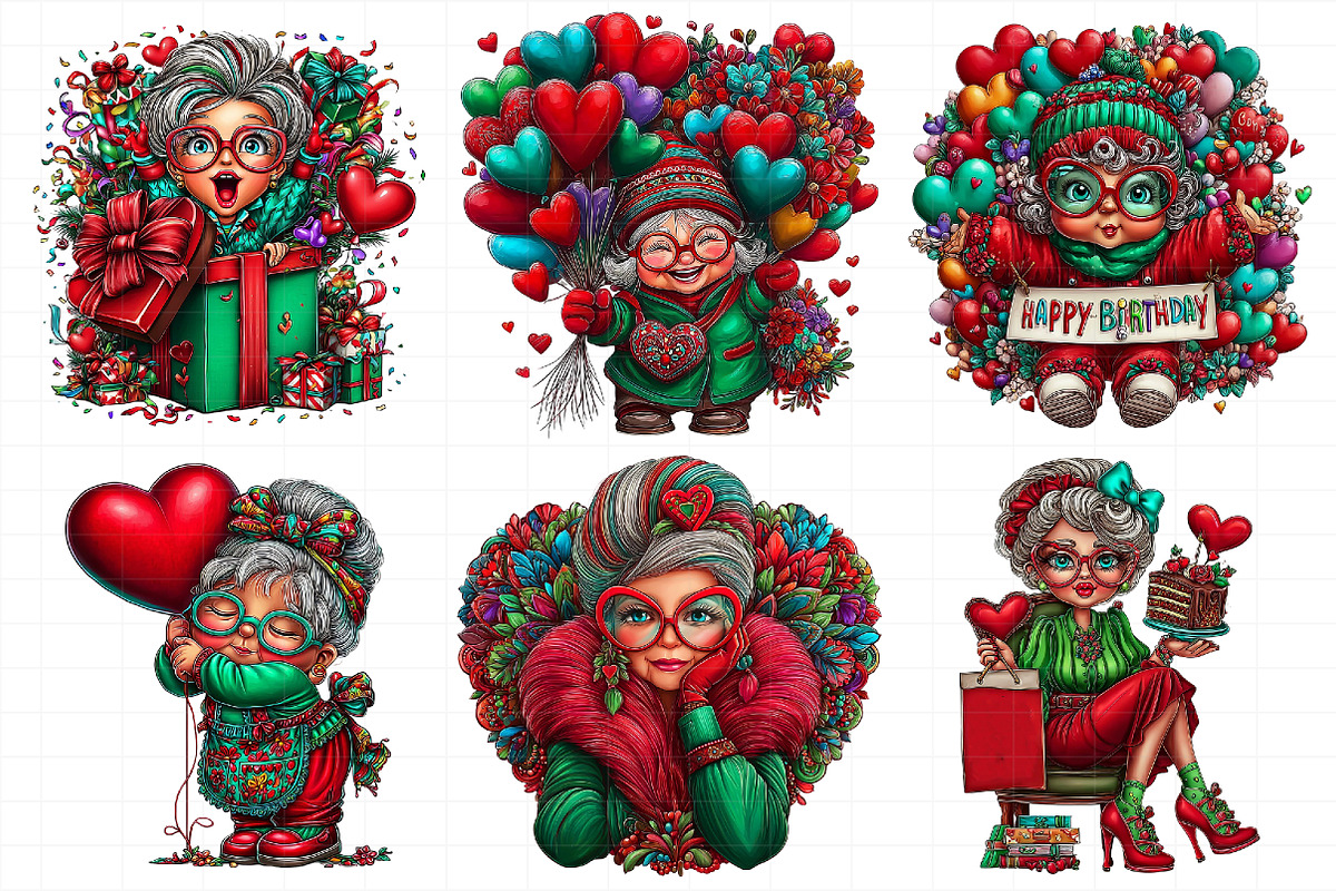 Valentine Old Lady Birthday Clipart, an Illustration by Daily.Designs (Photo 3 of 8)