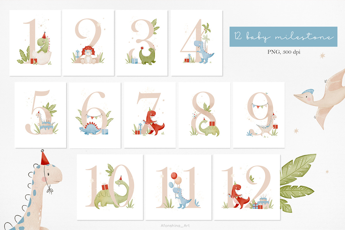 Dino party. Watercolor collection, an Animal Illustration by AfonshinaArt (Photo 9 of 13)