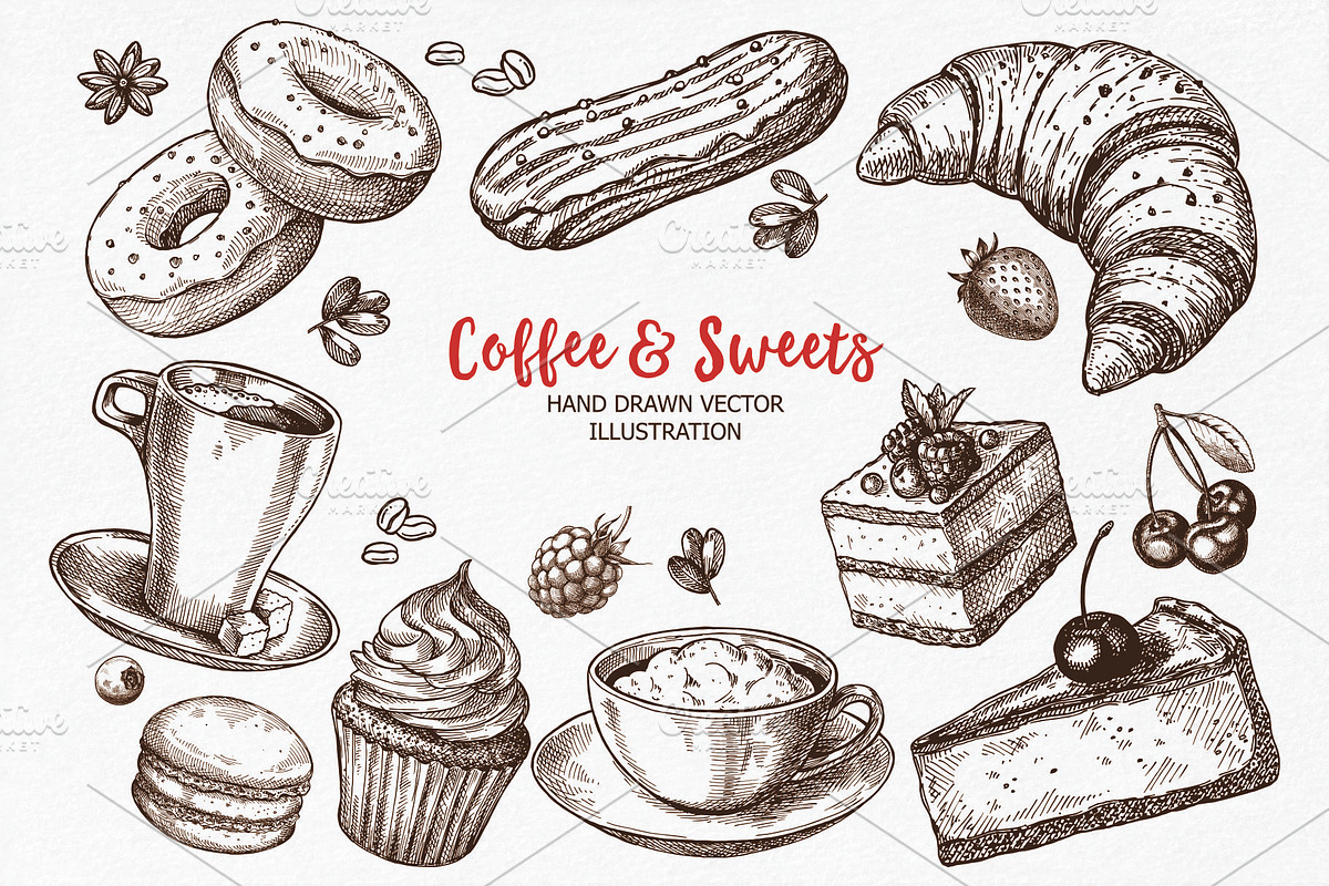 Sketch vector set of dessert., a Food Illustration by natadanko (Photo 1 of 4)