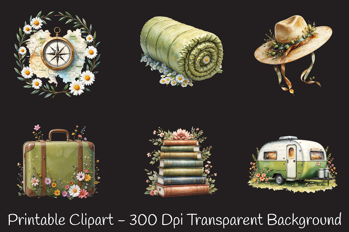Olive Spring Travel Watercolor PNG, an Illustration by RobertsArt (Photo 3 of 8)