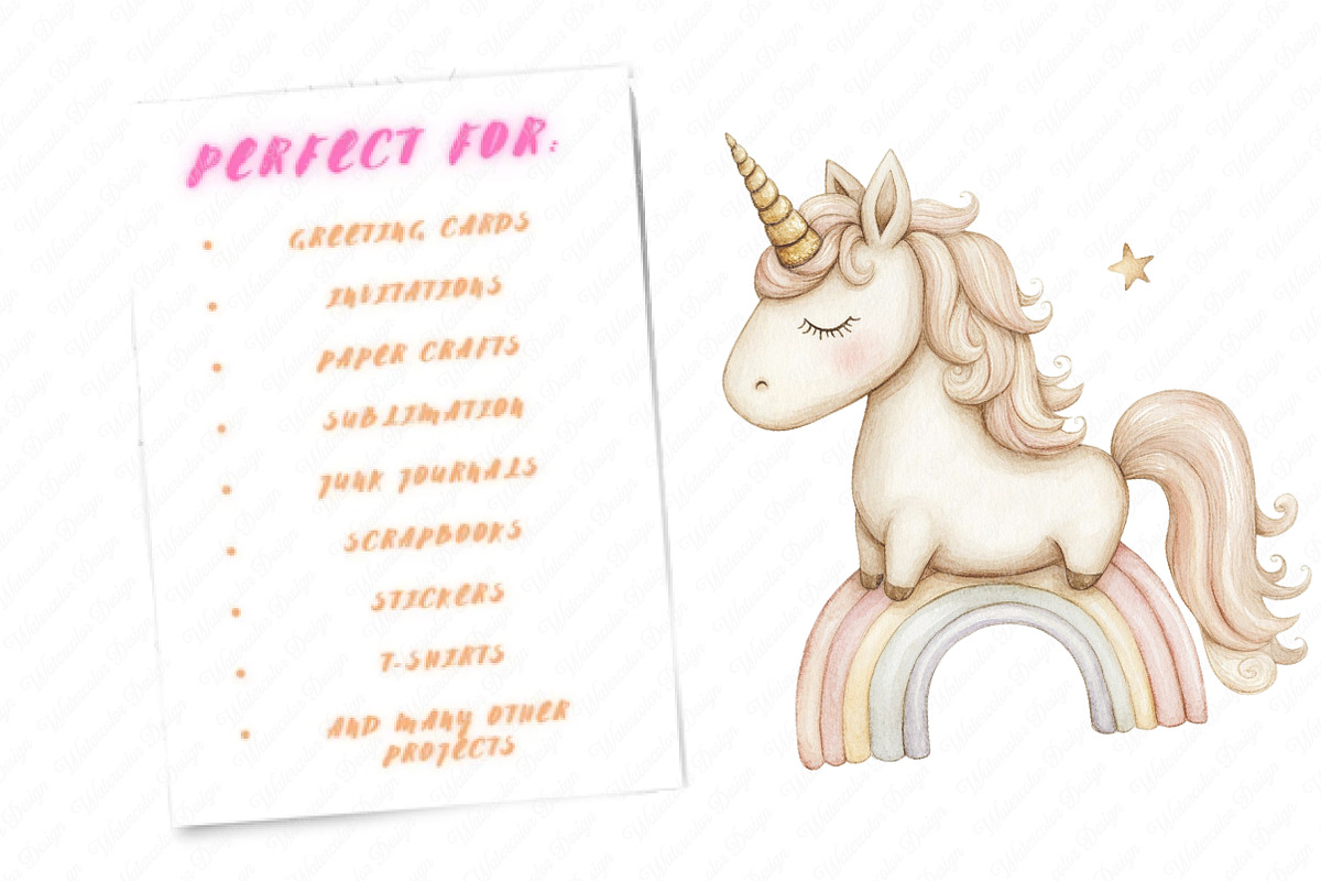 Neutral Unicorn Clipart, an Illustration by Watercolor design (Photo 9 of 12)