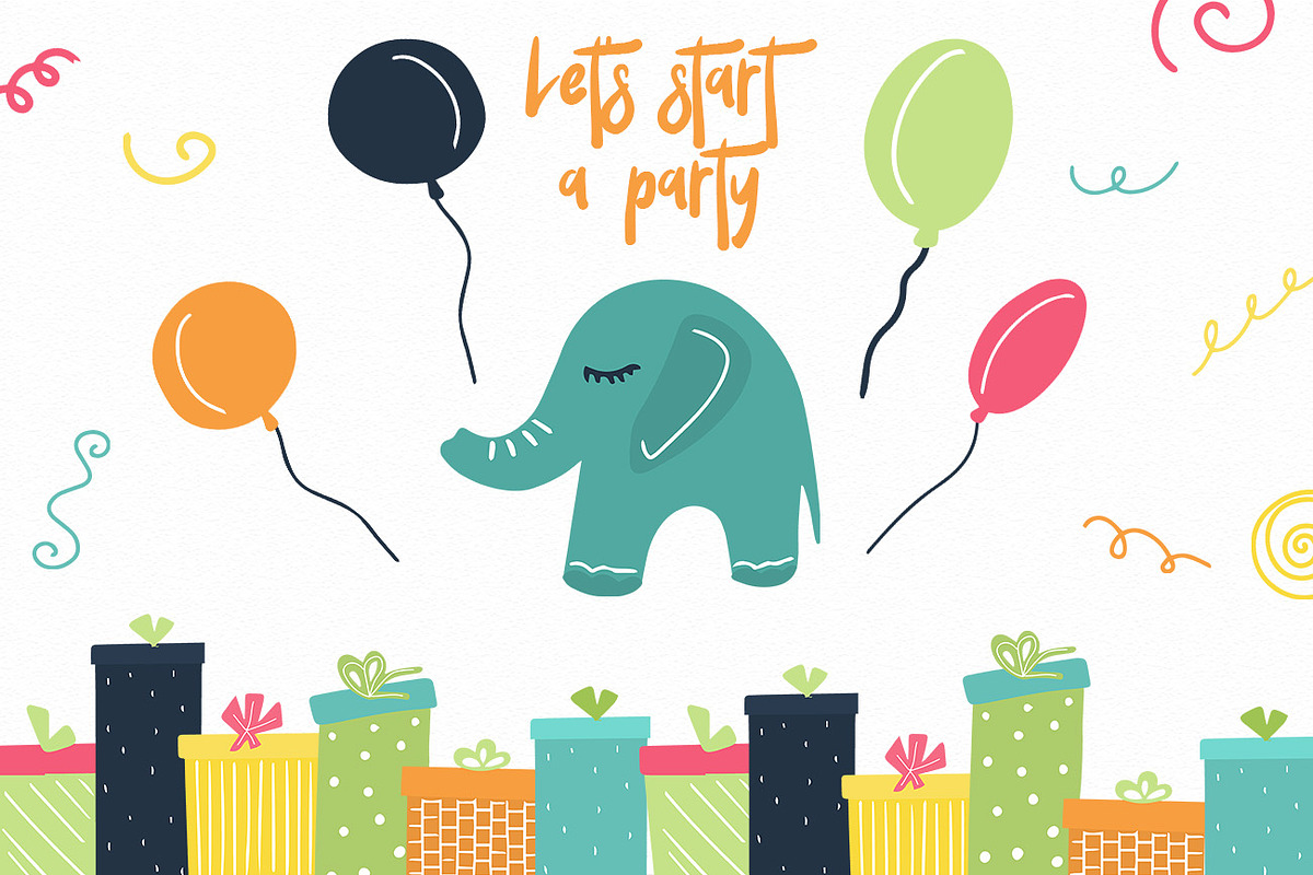 Elephant's party vector clipat, an Animal Illustration by SketchCliparts (Photo 7 of 7)