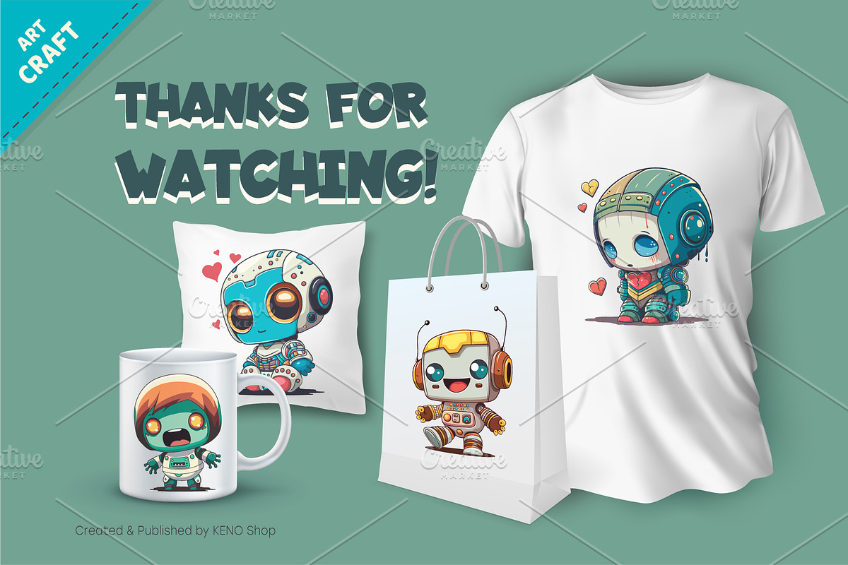 Cartoon Robots 03. T-Shirt Sticker., an Animal Illustration by KENO Mascots (Photo 2 of 3)