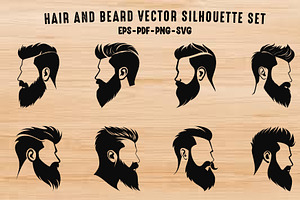 Hair and Beard Vector Silhouette Set, a Person Illustration by Gfx Expert Team