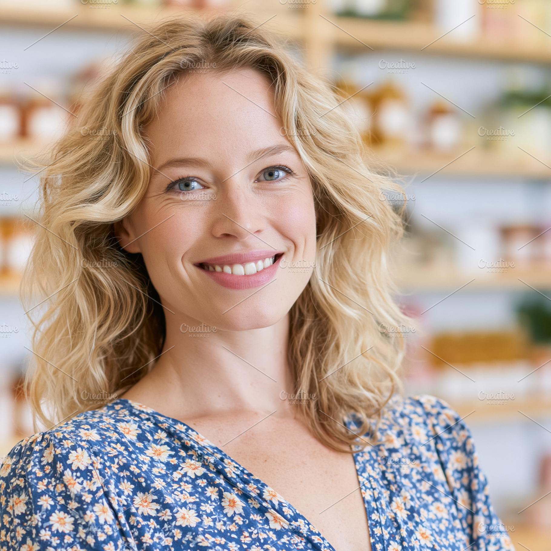 Portrait of a smiling blonde woman happily working in a small lo, a Person Photo by Studio ANNA