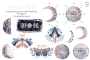 Moon and moth pattern & clipart, a Decorative Illustration by AnaGuziiArt (Thumbnail 4 of 6)