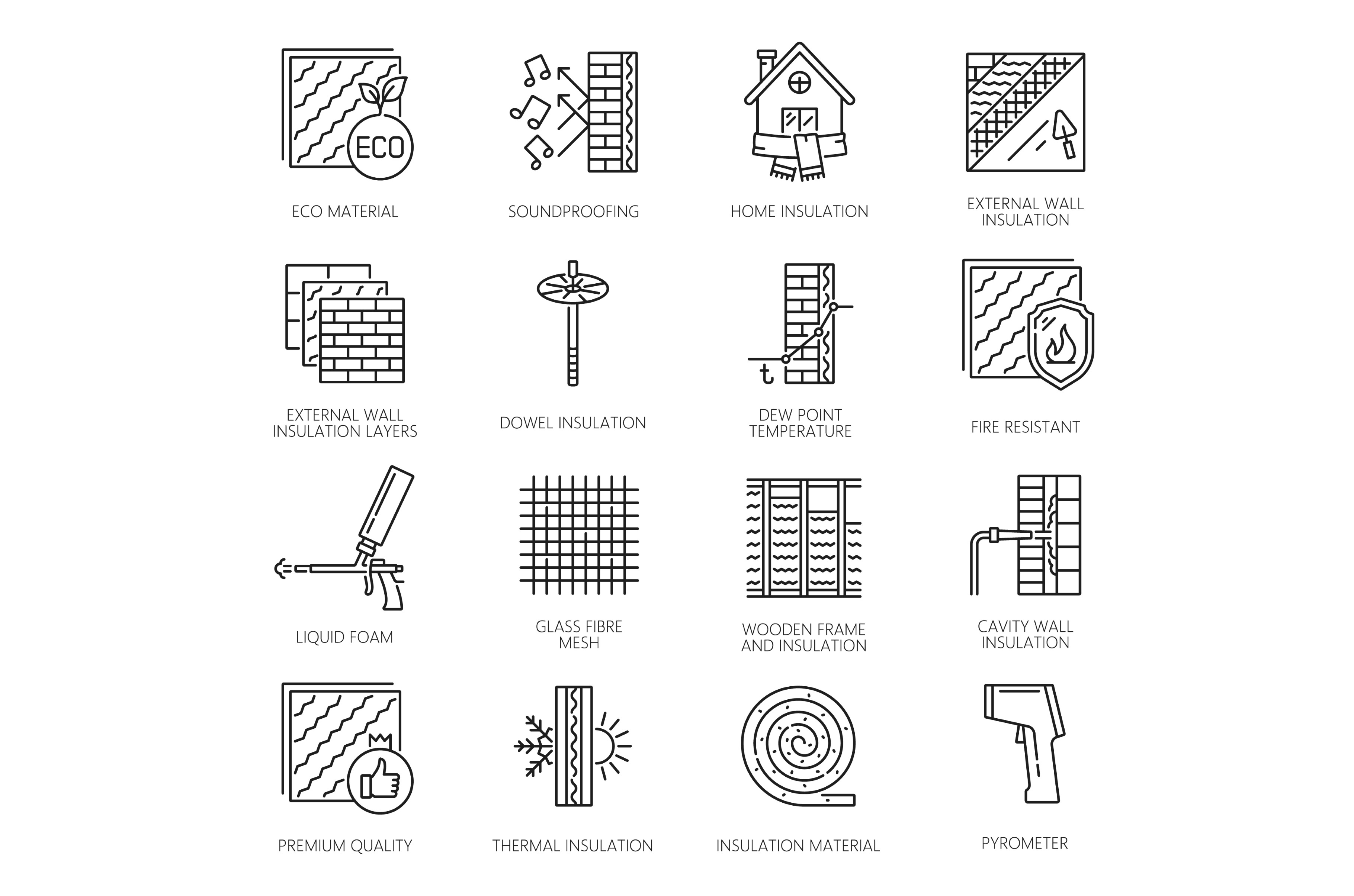 Wall thermal insulation icons, an Object Illustration by Vector ...