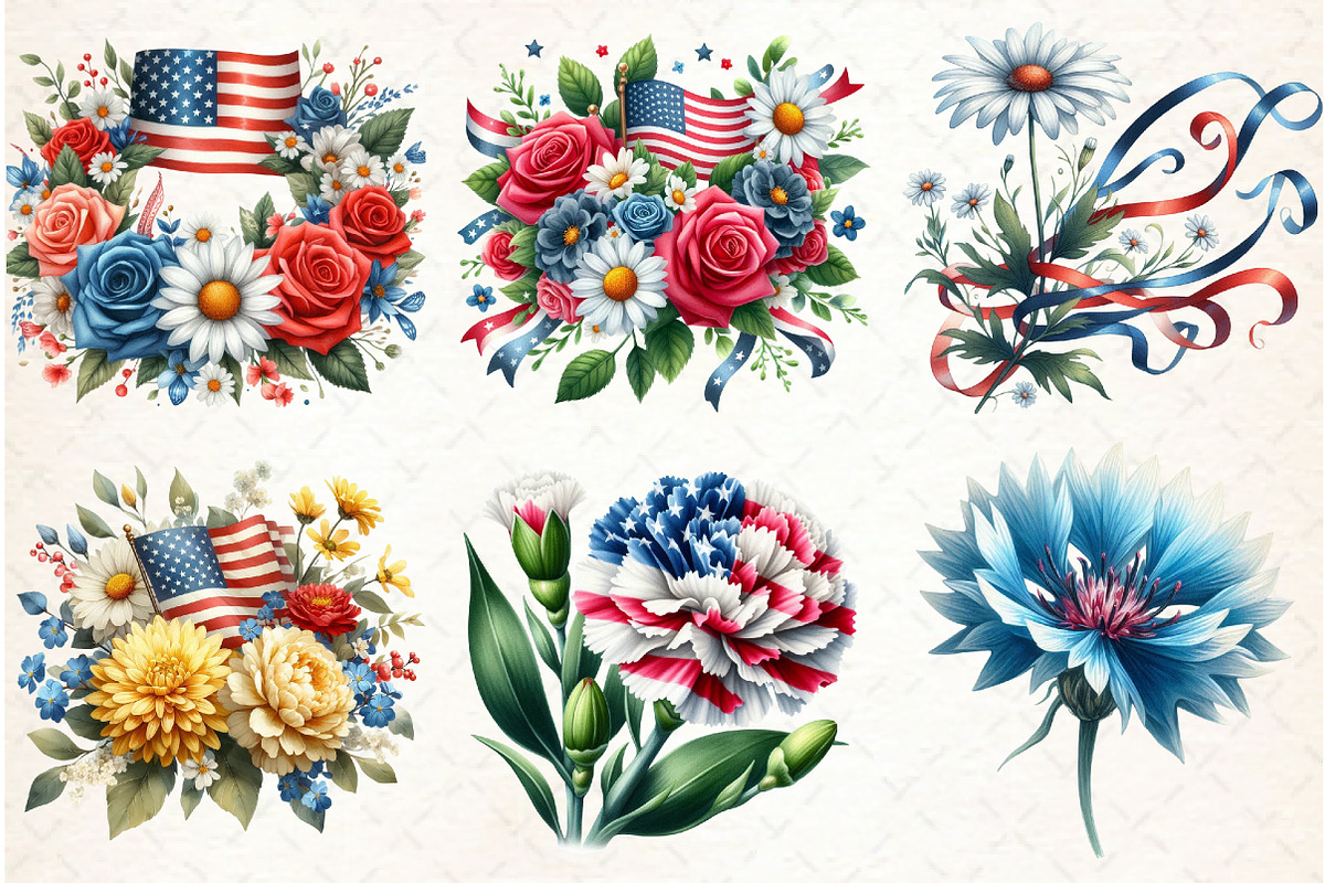 Watercolor Patriotic Floral Clipart, an Illustration by Libby Wishes (Photo 10 of 12)