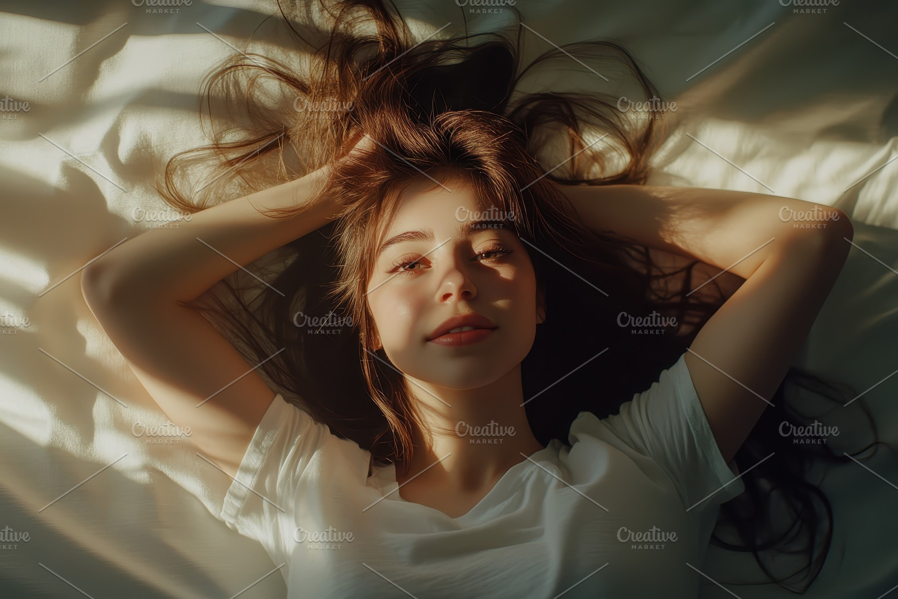 Beautiful woman smiling while lying, a Photo by Iftikhar Alam