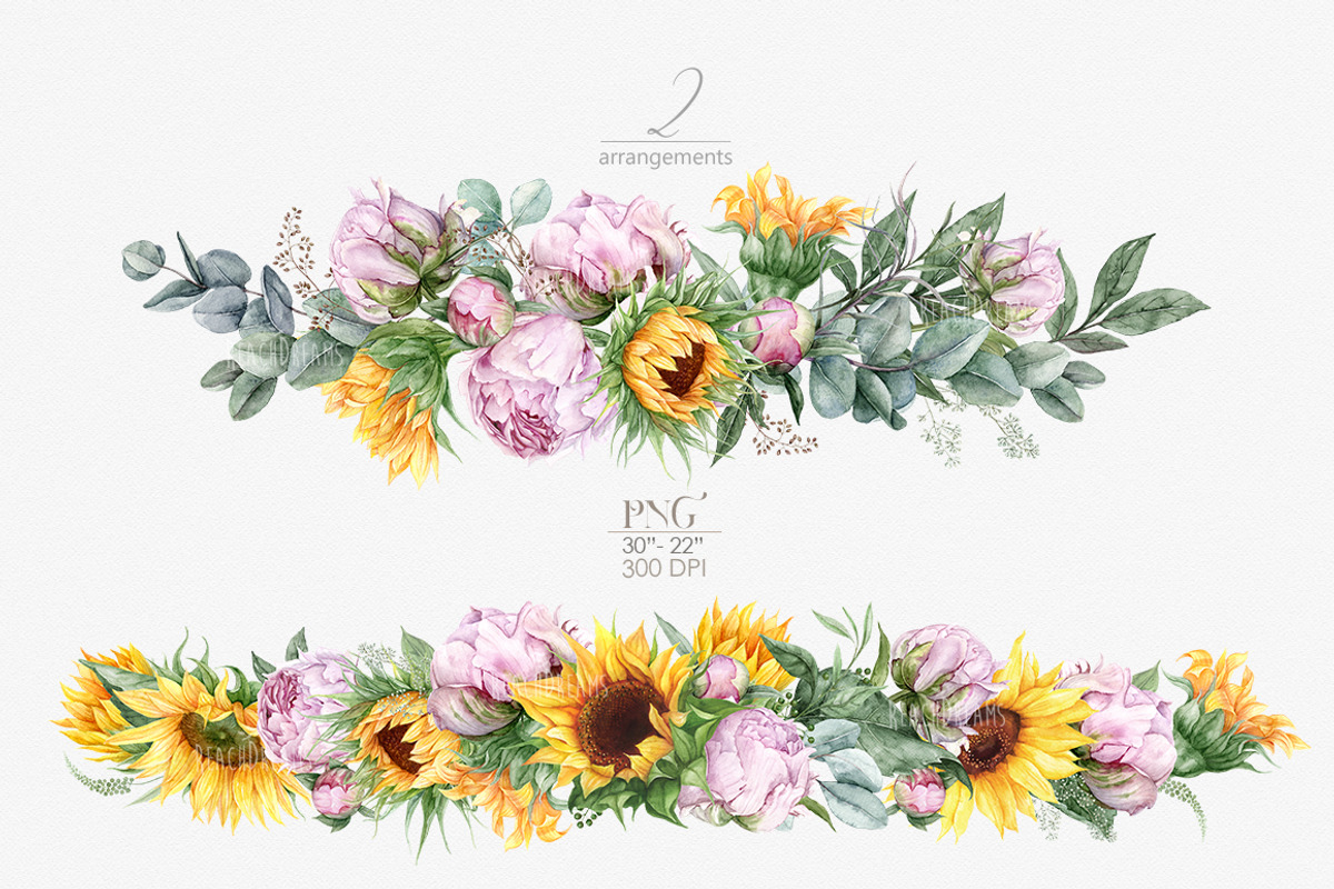 Watercolor Sunflowers and Peonies, a Decorative Illustration by ReachDreams (Photo 6 of 10)
