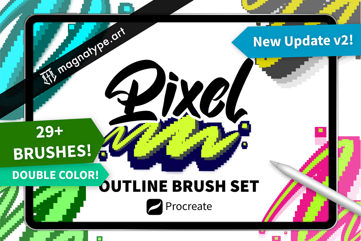 Outline PIXEL Brush set, a Brush Add-On by Magnatype (Photo 1 of 5)