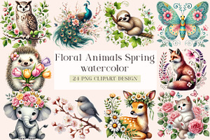 Floral Animals Clipart, Spring Clipa, an Illustration by DreamArtGraphic