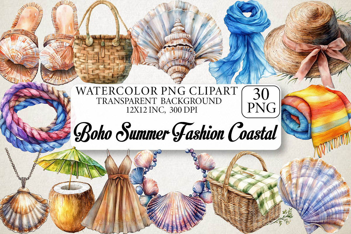 Watercolor Boho Summer Fashion Coast, an Illustration by DreamPrint404 (Photo 1 of 6)