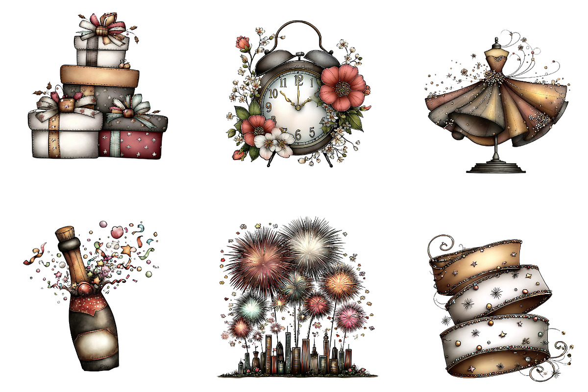 New Years Eve 2026 Watercolor Clipar, an Illustration by CreationArt (Photo 5 of 5)