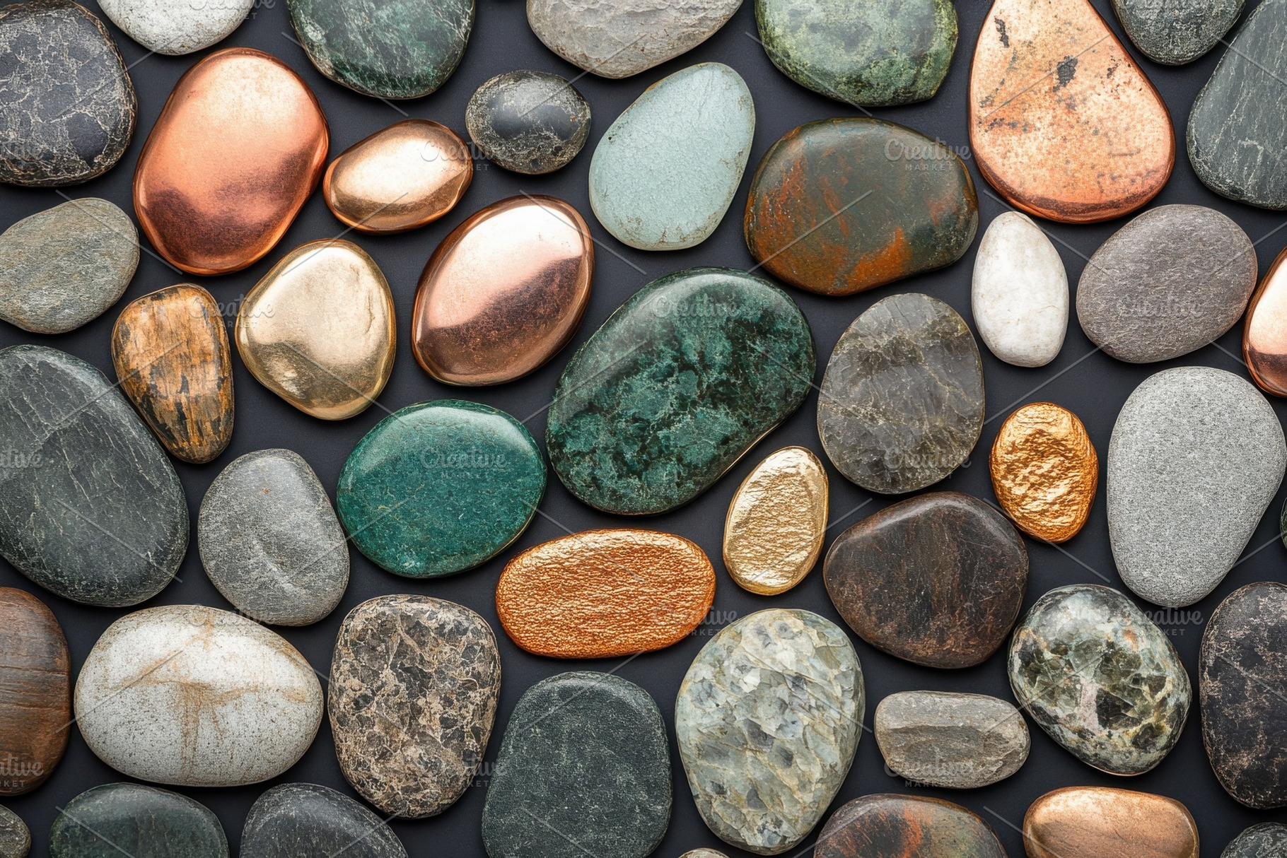 Metallic and Natural Stones on Dark, an Abstract Photo by Pixeness Studio